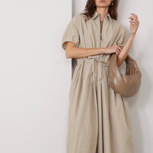 Brunello Cucinelli Techno Cotton Dress Monili Zip Pull Maxi Shirtdress Size XXS